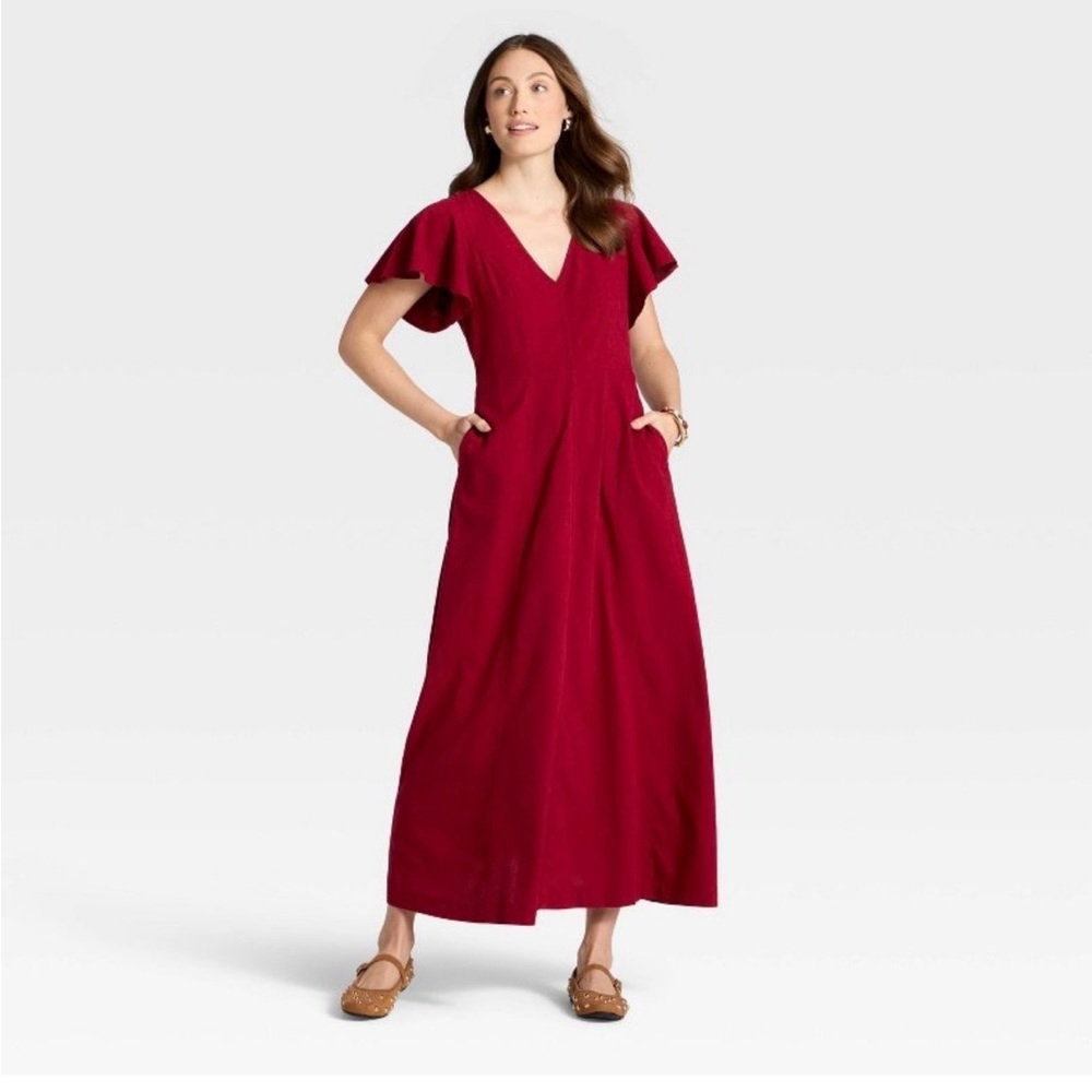 Universal Thread Red Flutter Sleeve Maxi, size M,… - image 3